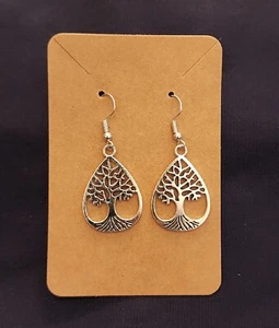 Women's Jewelry Gift Earrings Tree of life dangle Silver-tone Stocking Stuffer - Picture 1 of 2