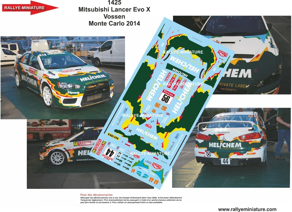 DECALS 1/24 REF 1425 MITSUBISHI LANCER VOSSEN RALLYE MONTE CARLO 2014 WRC RALLY - Immagine 1 di 1