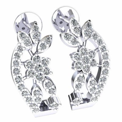 Pendientes racimo floral de diamantes de corte redondo natural de 0,3 quilates de oro de 10 quilates para dama Foto 1 de 4