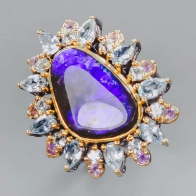 Anillo Único 12 quilates Anillo Ammolita Natural Plata de Ley 925 Talla 8/R437348 Foto 1 de 4