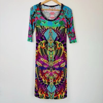 Custo Barcelona Dress Size S Y2K Print Half Sleeve Funky Festival Colorful Mini - Image 1 of 4