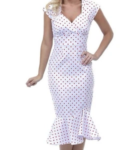 Stop Staring Alicia Estrada Women’s S Red Polkadot Ruffle Midi Dress White 50s - Picture 1 of 13