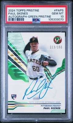 PAUL SKENES PSA 10 RC On-Card Auto 2024 Topps Pristine Green Refractor  - Image 1 of 3