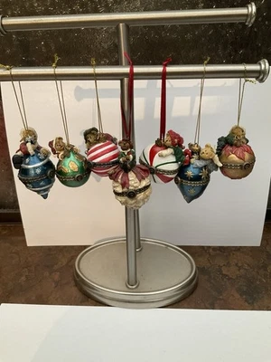 Boyds Bears Hinged Christmas Beary Best Ornaments Set of 7 Treasure Trinket Box - Image 1 of 4