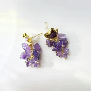 Purple Amethyst Earrings Dangle For Women Evening Party Earring Jewelry Gift - Picture 1 of 7