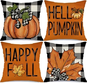 Fall Maple Leaf Pumpkin Throw 18" x (Pack of 4), Multicolor - Picture 1 of 7