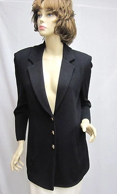 CHAQUETA BÁSICA tejida St John negra firma princesa bolsillo talla 10 Foto 1 de 4
