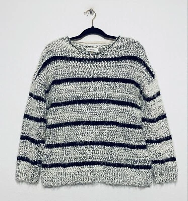 Calvin Klein Sweater Womens Medium Birch Black Striped Chenille Knit Slouchy  - Image 1 of 4