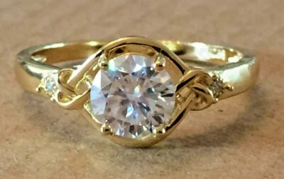 Moissanite Diamond Ring Briliant White 7mm Round Solid Silver Sizes 6.5 -10 US  - Image 1 of 4