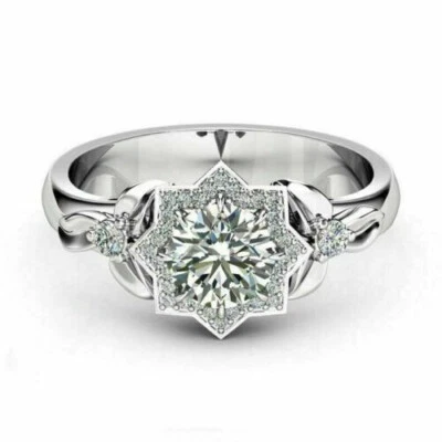 Anel de noivado floral 2,5 quilates corte redondo diamante ouro branco 14k simulado tamanho 8,5 - Imagem 1 de 4