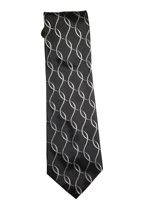 Corbata de seda negra Bachrach con textura entrelazada patrón de hilo plateado Italia Foto 1 de 4