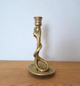 Antique Victorian Brass Bronze Snake Candlestick Holder 19th FRANCE - Picture 1 of 9