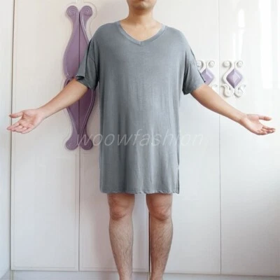 Camisón modal de algodón para hombre cuello en V manga corta PJ ropa de dormir corta Foto 1 de 4