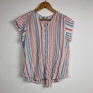 Liz Claiborne Womens Striped Short Sleeve Button Front Top V Neck 100% Rayon XXL - Picture 1 of 5
