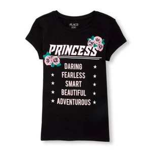 ~NEW~ "PRINCESS" Girls Graphic Shirt 4 5-6 7-8 10-12 14 16 Black Gift! Rose SS - Picture 1 of 7