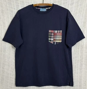 Castaway Nantucket Men's Small Navy Blue w/ Plaid Pocket Short Sleeve T-Shirt - Picture 1 of 3
