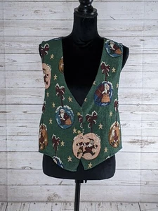Vintage Backroad Blues Santa Christmas Ornament Button Front Vest Women's L USA - Imagen 1 de 9