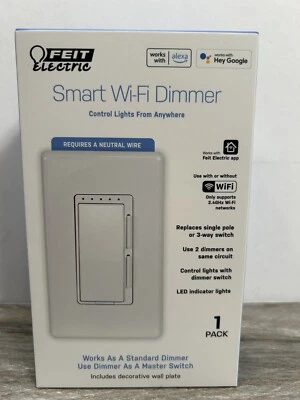 Feit Elect. Smart WIFI Dimmer Wall Switch - White, Works With Alexa, Hey Google - Image 1 of 4