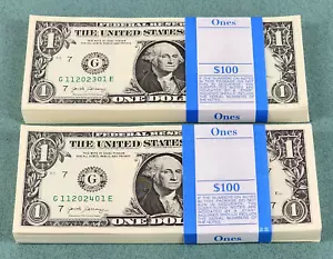 FULL STRAP SERIES 2017A 100x$1 ONE DOLLAR "G" CHICAGO CONSECUTIVE UNC BEP BRICK - Picture 1 of 3