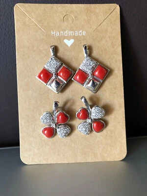 Orecchini in corallo rosso del mediterraneo incastonato su argento e zirconi - Immagine 1 di 4