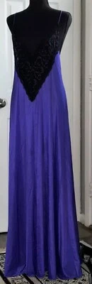 Винтажная фиолетовая нейлоновая ночная рубашка ADONNA большой размах черная кружевная с ремешками большая высокая - Изображение 1 из 4