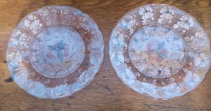 Plato de cena rosa vintage flor de cerezo vidrio deprimido x 2 - Imagen 1 de 3