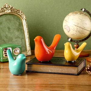 3pcs Mid Century Modern Decor Medieval Table Decor Ceramic Birds Orange Blue ... - Foto 1 di 6