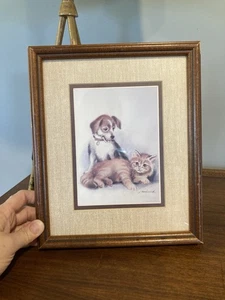 Vintage 70s/80s Puppy & Kitten Pets Wood Framed Print Gallery Wall - Picture 1 of 9