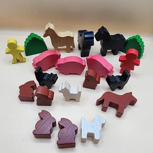 30 animales de madera vintage árboles personas cerdo conejito perro gato caballo 2 pulgadas - Imagen 1 de 5