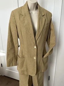 GAP Vintage 80s Women Pleated Pants Suit Blazer Butter Yellow Gingham Check 4 S - Picture 1 of 6