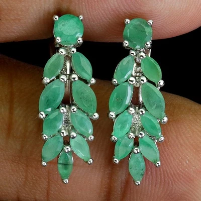 Pendientes de plata de ley 925 marquesa esmeralda 5x2,5 mm joyas de piedras preciosas naturales Foto 1 de 4