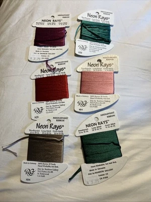 RAINBOW GALLERY NEON RAYS THREAD Lot of 6 Needlepoint Embroidery rayon ribbon - Image 1 of 4