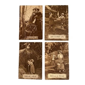 Antike AK Litho Foto 1910 Ephemera 4er Set Humorvoll Flirten Männer Frauen - Bild 1 von 7