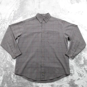 Woolrich Shirt Mens Large Gray Moss Windowpane Plaid Wool Blend Button Down - Picture 1 of 18