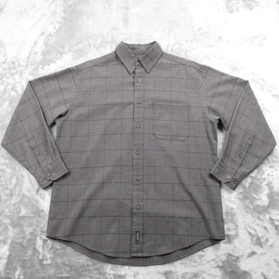 Woolrich Shirt Mens Large Gray Moss Windowpane Plaid Wool Blend Button Down - Image 1 of 4