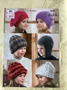 King Cole knitting pattern 3699. DK hats, 1 - 8 years NEW, old stock - Picture 1 of 5