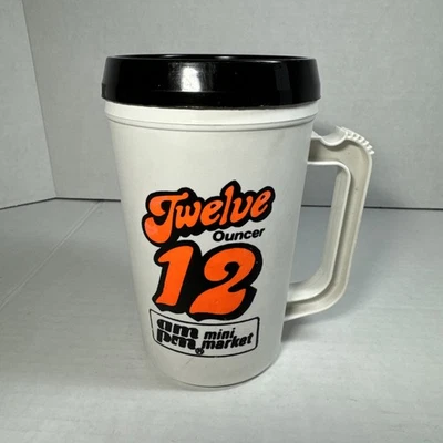Vintage AmPm 1989 Mini Market 12 Oz Travel Mug Cup White, Black & Orange - Image 1 of 4