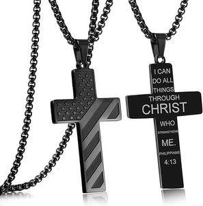 Amerikanische Flagge Kreuz Halskette für Männer Bibelvers christlich religiös - Bild 1 von 13