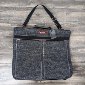 Vintage American Flyer Garment Bag 48" Travel Luggage Charcoal Tweed & Leather - Picture 1 of 21