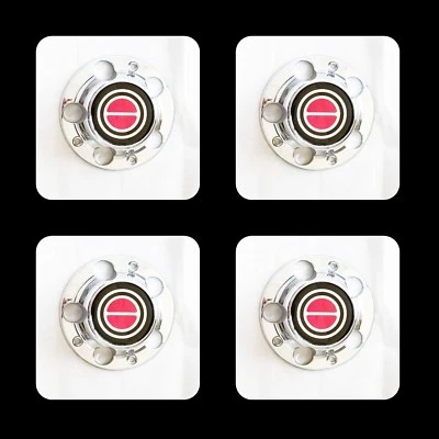 4PC FOR 1980-1996 FORD F150 BRONCO VAN CHROME CENTER CAPS HUBS SET RED CENTER  - Image 1 of 3