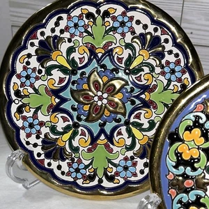 Vintage Sevillarte Spain Wall Decor Plates Floral W/24KT Gold Trim Artist Signed - Picture 1 of 23