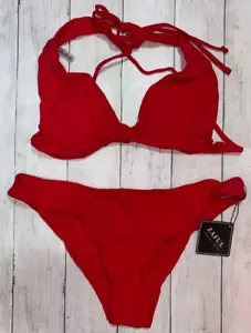 Women's Tie Back Padded High Cut Bralette Bikini Set Two Piece Swimsuit Size L - Picture 1 of 3