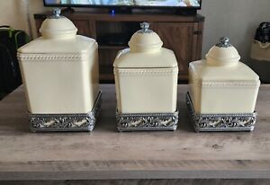 3 Pc Canister Jar Set Cookie Jars W/ Metal Bases By Biltmore For Your Home