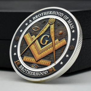 A Brotherhood of Man Silver Plated Challenge Coin Masonic Freemasonry Medal - Picture 1 of 12