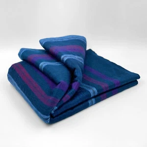 Soft and Warm Dark Blue Purple Striped ALPACA Wool Blanket Queen Bed Sofa Throw - Picture 1 of 7