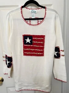 Quacker Factory Button Flag Tunic Sweater w/Whipstitching Women's Small Cream - Picture 1 of 14