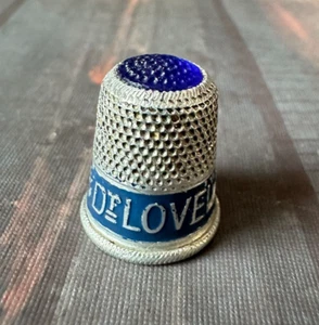 Use Dr Lovelace's Soap Advertising Thimble Metal With Blue Glass Top and Enamel - Picture 1 of 7