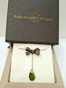 Collana Marcello Pane in Argento925 Rosè Fiocco con pietra goccia pendente Verde - Foto 1 di 6