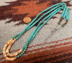 Multistrands spiny oyster shell/reconstitute) turquoise necklace/(t317c-w1) - Picture 1 of 2