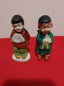 Vintage Pair Of 4 1/2" Made In Occupied Japan Man & Woman Japanese Figurines - Picture 1 of 6